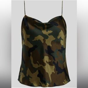 Alice + Olivia Camouflage Print Satin Cowl Neck Slip Tank